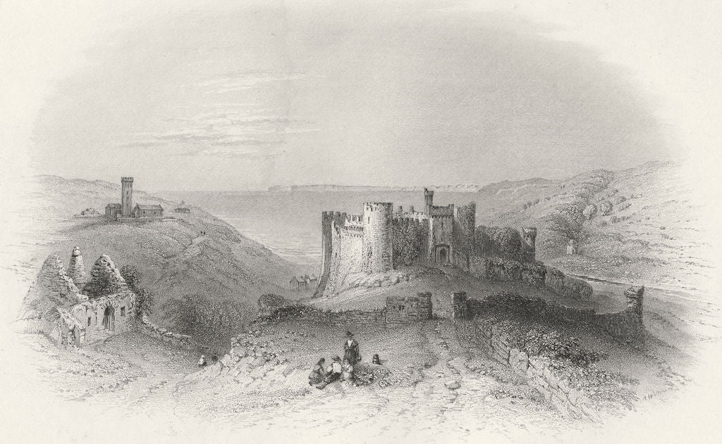 WALES. Manorbier castle, Church-Bartlett c1860 old antique print picture
